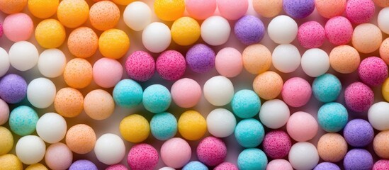 Fototapeta na wymiar Sugar balls of different colors create the presentation backdrop