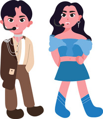 llustration vector of Kpop fashion stage. idols of Koreans performing. K-pop male and female fashion idol.