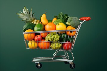 fresh fruit and vegetables in a basket, generative ai