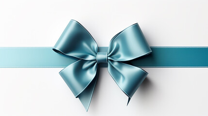 Decorative blue bow with horizontal ribbon isolated on white.