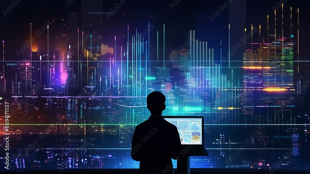 Poster tech savvy: data scientist analyzing big data with precision. ai, machine learning, and business ana