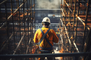 A man who working on high wearing safety helmet