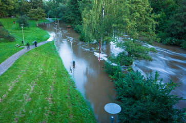 Overflowing river, Heavy rains have caused high flows and flooding on Svartån river in Västerås...