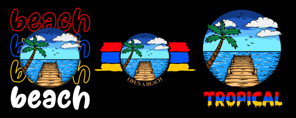 set of tropical beach T-shirt design