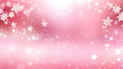 Fototapeta na wymiar Christmas poster with shiny silver snowflakes on a pink background.