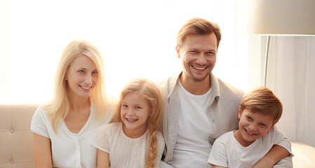 Happy and smiling family of parents and children