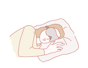 a woman sleeping well. vector hand drawn style