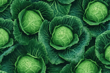 Fototapeta premium seamless background of many beautiful and shiny cabbage, top view.