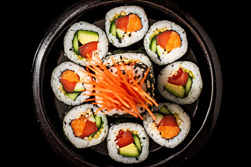 of sushi on a plate, close up, Japanese food
