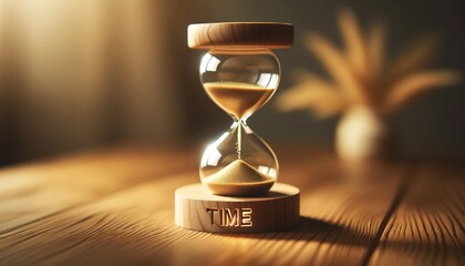 An hourglass denoting the passage of time with the theme of "Time".
