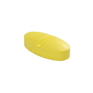 A yellow pill in close-up isolated on transparent background. Macro. PNG