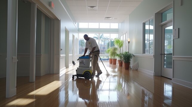 Professional industrial cleaning of a public building, generative ai