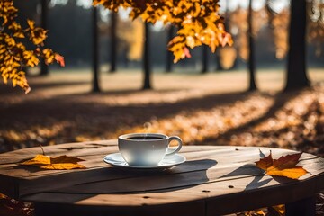Naklejka na ściany i meble cup of tea on autumn background