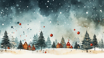 Fototapeta na wymiar Watercolor Christmas tree illustration. Happy New Year card