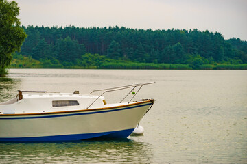 Naklejka na ściany i meble Yacht on lake in Tuchola Forests, Poland.