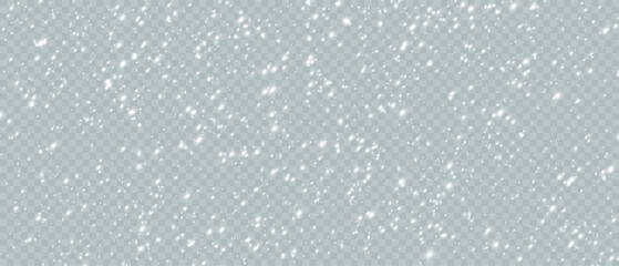 Falling Christmas snowflakes in transparent beauty, delicate and small, isolated on a clear background. Snowflake elements, snowy backdrop. Vector illustration of intense snowfall, snowflakes.