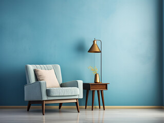 Large Empty Soft Blue Wall Armchair in Corner