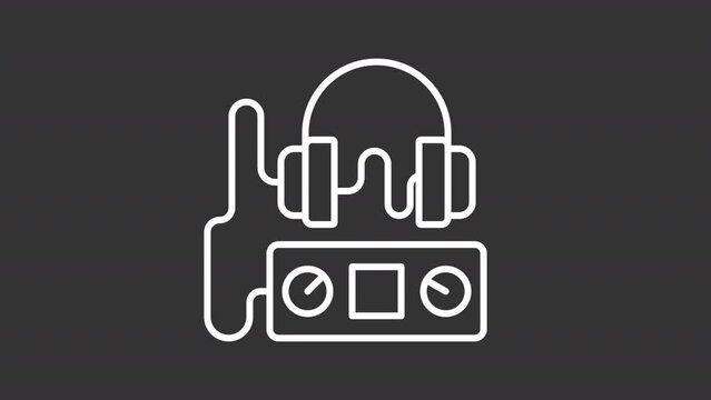 2D white simple thin line animation of audiometer, HD video with transparent background, seamless loop 4K video representing medical diagnostic equipment.
