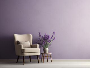 Blank Lavender Wall with Modern Chair in Corner