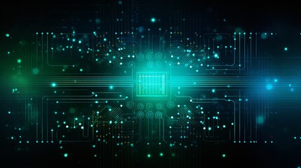 cyber technology circuit on green and blue abstract background - futuristic digital innovation, AI big data, and internet network concept