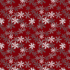Naklejka na ściany i meble Seamless Christmas pattern with white, gray beautiful complex snowflakes on red background