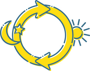 月と太陽が順にやってくる矢印のイラスト