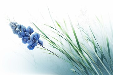 Illustration of a blue reed with a fresh flower. Generative AI