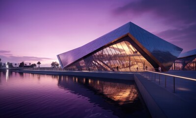 Fototapeta premium Building with reflective facade at sunset