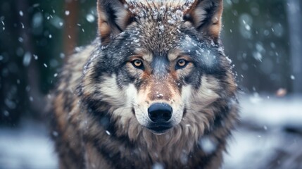 Obraz premium Grey wolf in the snowy woods in winter . lupinopsis glabratus 