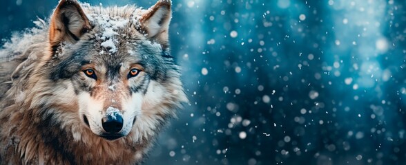 Naklejka premium Grey wolf in the snowy woods in winter . lupinopsis glabratus 