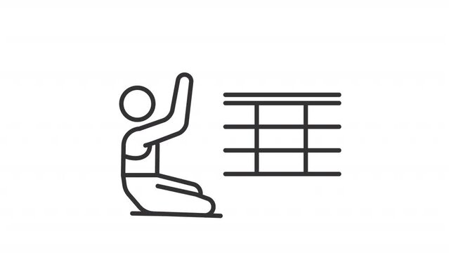 2D black creative thin linear animation of sitting volleyball, HD video with transparent background, seamless loop 4K video representing paralympic games.