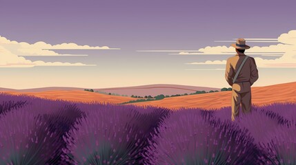 Fototapeta premium Man at Lavender Field