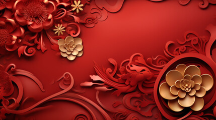 Frame made of Chinese symbols on color background