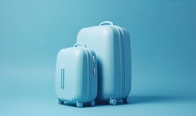 niebieskie walizki na błękitnym tle - obrazy, fototapety, plakaty