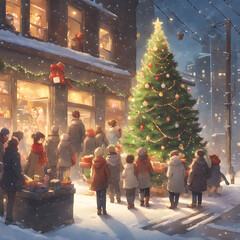 Christmas tree and people