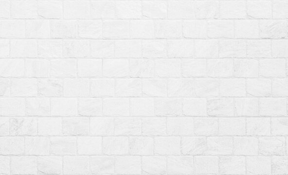 Fototapeta White grunge brick wall texture background for stone tile block in grey light color wallpaper interior and exterior and room backdrop design. Abstract white brick wall texture for pattern background.