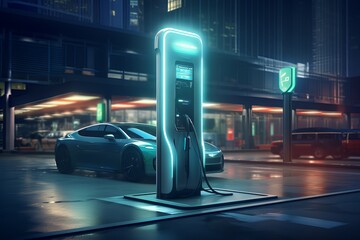 Electric Vehicle Charging Station On Road, EV Charger