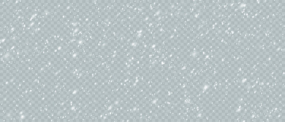 Falling Christmas snowflakes in transparent beauty, delicate and small, isolated on a clear background. Snowflake elements, snowy backdrop. Vector illustration of intense snowfall, snowflakes.