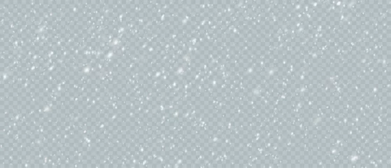 Fotobehang Falling Christmas snowflakes in transparent beauty, delicate and small, isolated on a clear background. Snowflake elements, snowy backdrop. Vector illustration of intense snowfall, snowflakes. © David