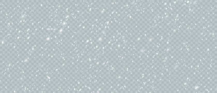 Falling Christmas snowflakes in transparent beauty, delicate and small, isolated on a clear background. Snowflake elements, snowy backdrop. Vector illustration of intense snowfall, snowflakes.