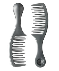Comb for detangling hair with large distance between the teeth and long handle. Professional barber tool. Hairdressing accessories for haircut. Isolated on transparent background - obrazy, fototapety, plakaty