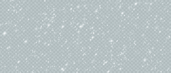 Falling Christmas snowflakes in transparent beauty, delicate and small, isolated on a clear background. Snowflake elements, snowy backdrop. Vector illustration of intense snowfall, snowflakes.