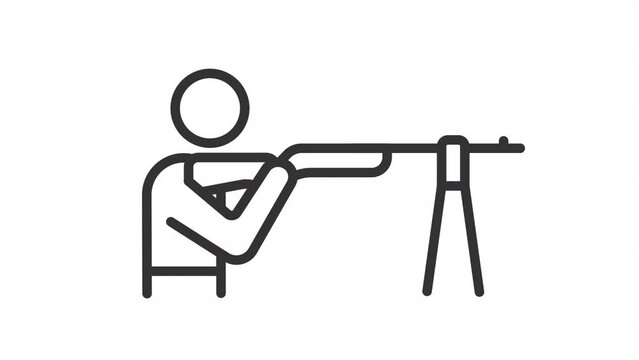 2D black creative thin linear animation of player practicing shooting, HD video with transparent background, seamless loop 4K video representing paralympic games.