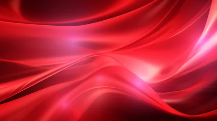 Poster Abstract 3d gold curved red ribbon on red background with lighting effect and sparkle with copy space for text. Luxury design style. © alexkich