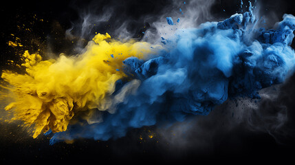 abstract background with exploding blue and yellow colors and sunflower. background in the colors of the Ukrainian flag. copy space