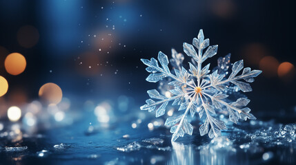 3D illustration of ice form transparent snowflake decoration