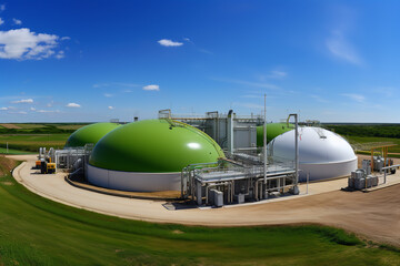 A cutting-edge biogas facility processes organic waste, transforming it into renewable energy, highlighting sustainability efforts