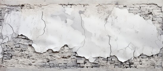 Obraz premium Damaged cement and brick background of an old white and grey wall