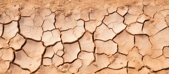 Cracked and dried earth background symbolizing global warming and drought - obrazy, fototapety, plakaty