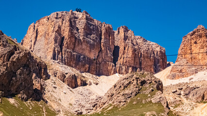 Obraz premium Alpine summer view near Passo Pordoi, Dolomites, Belluno, Trient, Italy
